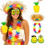 Al-Kar Ticaret 4 Parça Hawaii Parti Seti Ananas Bardak Hasır Şapka Okado Gözlük Çiçek Kolye