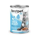 Al-Kar Ticaret Bestpet Yetişkin Kediler Için, Taze Ton Balıklı, Taze Hamsi Parça Etli ve Soslu Yaş Mama, 400 G x 12 Adet