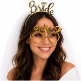 Al-Kar Ticaret Bride Yazılı Gold Taç ve Parti Gözlüğü Seti