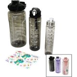 Al-Kar Ticaret Matara 3pcs Şeffaf Renkli 500-900-2000ML Pipetli Motivasyon Suluk Matara Telefonluklu
