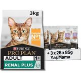 Al-Kar Ticaret Pro Plan Tavuklu Yetişkin Kuru Kedi Maması 3 kg + Purina Pro Plan Healthy Start Sos Içinde Hindi Etli Yavru Kedi Maması 85GR Pouch x 26 Adet x 3 Adet - 0,01 gr