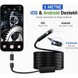 Al-tech Bilişim 5 Metre Çift Kameralı Endoskop Kamera, Ios Android Uyumlu, IP67 Su Geçirmez, Video ve Fotoğraf Kayıtlı - Siyah