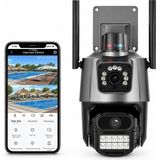 Al-tech Bilişim 8mp Çift Lens Ptz Wifi Güvenlik Kamerası IP65 Su Geçirmez Insan Algılama Sesli Alarmlı Çakarlı - Siyah