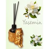 Al Ver Gülüm Yasemin Esanslı Oda Kokusu- Çubuklu Cam Şişe 50ML - Gold Renk Kedi Kız Figürlü Biblo Tasarım