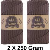Ala Depo 2 Adet Xl Polyester Makrome No:6 (Kalın) Çanta Ipi 2X250 Gram (Toplam 500 Gram) - Acı Kahve