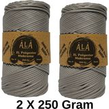 Ala Depo 2 Adet Xl Polyester Makrome No:6 (Kalın) Çanta Ipi 2X250 Gram (Toplam 500 Gram) - Gümüş Gri