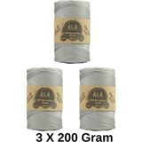 Ala Depo 2 mm - 200 gr Polyester (Pp) Makrome Ipi 230 mt Polyester Makrome Ip Supla Çanta Ipliği (3 Adet) - Gümüş Gri