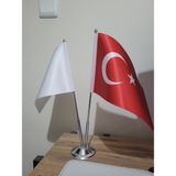 Ala Dizayn Ikili Masa Bayrağı Türk ve Beyaz Bayrak 15X22,5 cm 1 Adet - Ev, Ofis ve Şirket Kullanımına Uygun