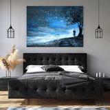 Alacakaranlıkta Aşıklar Yağlı Boya Dokulu Tablo 60X90 Gümüş Çerçeveli