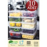 Alacarte 10 Adet 1,35 Lt BPA İçermeyen Şeffaf Buzdolabı ve Buzluk Saklama Kabı Seti