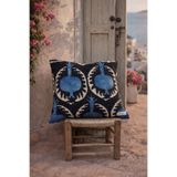 Alacastore Ikat Desen Geleneksel Motifli Keten Kumaş Çivit Kırlent Kılıfı