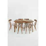 Alaçatı Masif Ceviz Masa Takımı, 6 Adet Nesrin Ceviz Sandalye - 130x80 cm (Bej)