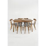 Alaçatı Masif Ceviz Masa Takımı, 6 Adet Nesrin Ceviz Sandalye - 130x80 cm (Gri)