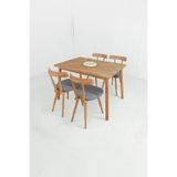 Alaçatı Masif Kayın Masa Takımı, 4 Adet Nesrin Kayın Sandalye 115x80 cm (Gri)