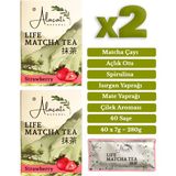 Alaçatı Matcha Çayı Çilek Aromalı Diyet Form Detox Destekleyici 40 Saşe - Strawberry Matcha Tea