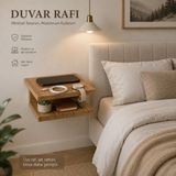 Aladağ Home Minimalist Duvar Tipi Ceviz Yatak Yanı Raf – 2 Katlı Telefon ve Saat Rafı 30X25 cm - Ceviz - Açık Kahverengi