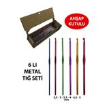 aladepo Metal Saplı Tığ Seti Yün-makrome Örgü Tığ Seti 2,5-3-3,5-4-4,5-5 Mm 6'lı AHŞAP KUTULU