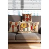 ALAMODECOR Afrika Temalı Kırmızı Sarı Renklerde Hediyelik 4'lü Dijital Baskılı Koltuk Kırlent Kılıfları