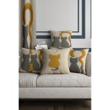 ALAMODECOR Antrasit, Sarı Renkli Kedi Desenli Punch Görünümlü Çift Taraflı Dijital Baskılı 4lü Kırlent Kılıfı