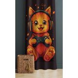 Alamodecor Gammer Oyuncu Kedi Tek Kanat Genç Odası Fon Perde - Sütlü Kahve - 140 x 200 cm