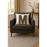 ALAMODECOR Krem, Antrasit Renk Punch Görünümlü Çift Taraflı Dijital Basılı A Harfi Kırlent Kılıfı 1 Ad 43X43