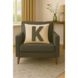 ALAMODECOR Krem, Antrasit Renk Punch Görünümlü Çift Taraflı Dijital Basılı K Harfi Kırlent Kılıfı 1 Ad 43X43