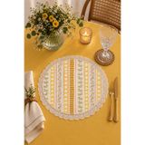 ALAMODECOR Sarı Çiçek ve Kareli Dantelli Yuvarlak Amerikan Servis 6’lı Set
