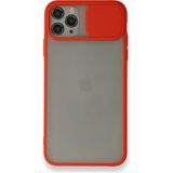 Alan Şanslı iPhone 11 Pro Kırmızı Palm Buzlu Kamera Sürgülü Silikon Kılıf