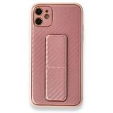 Alan Şanslı iPhone 12 Coco Karbon Standlı Kapak Pembe Cep Telefonu Kılıfı