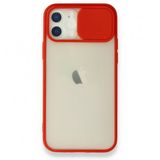 Alan Şanslı iPhone 12 Kırmızı Palm Buzlu Kamera Sürgülü Silikon Kılıf