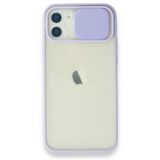 Alan Şanslı iPhone 12 Lila Palm Buzlu Kamera Sürgülü Silikon Kılıf