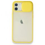 Alan Şanslı iPhone 12 Palm Buzlu Kamera Sürgülü Sarı Silikon Kılıf