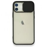 Alan Şanslı iPhone 12 Siyah Palm Buzlu Kamera Sürgülü Silikon Kılıf