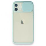 Alan Şanslı iPhone 12 Turkuaz Palm Buzlu Kamera Sürgülü Silikon Kılıf