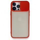Alan Şanslı iPhone 13 Pro Max Palm Buzlu Kamera Sürgülü Kırmızı Silikon Kılıf