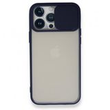 Alan Şanslı iPhone 13 Pro Max Palm Buzlu Kamera Sürgülü Lacivert Silikon Kılıf