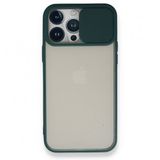 Alan Şanslı iPhone 13 Pro Max Palm Buzlu Kamera Sürgülü Yeşil Silikon Kılıf
