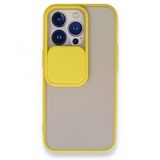 Alan Şanslı iPhone 13 Pro Palm Buzlu Kamera Sürgülü Sarı Silikon Kılıf