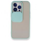 Alan Şanslı iPhone 13 Pro Palm Buzlu Kamera Sürgülü Turkuaz Silikon Kılıf