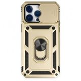 Alan Şanslı iPhone 14 Pro Pars Lens Yüzüklü Gold Silikon Kılıf