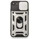 Alan Şanslı iPhone 7 Pars Lens Yüzüklü Gümüş Silikon Kılıf