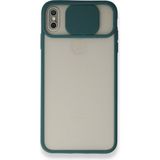 Alan Şanslı iPhone Xs Max Palm Buzlu Kamera Sürgülü Yeşil Silikon Kılıf