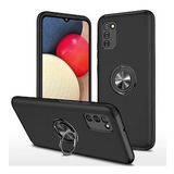 Alan Şanslı Samsung Galaxy A02S Elit Yüzüklü Kapak Siyah Kılıf