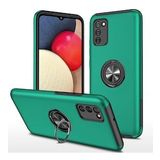 Alan Şanslı Samsung Galaxy A02S Elit Yüzüklü Kapak Yeşil Kılıf