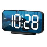 ALANAS Dijital çalar saat, çift alarmlı, aynalı LED yatak odası saatleri, büyük numaralı, ayarlanabilir parlaklık, erteleme, cep telefonu şarjı için 2 USB bağlantı noktası, 12/24 saat anahtarı.