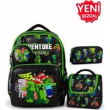 Alanç Gift Premium Erkek Çocuk Suya Dayanıklı Ilkokul Çantası Termal Beslenme, Kalemlik ve Cüzdan Aksesuarlı - Çok Renkli
