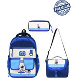 Alanç Gift Ultra Lüks Astronot Desen Premium Erkek Çocuk Ortopedik Ilkokul Çantası Termal Beslenme ve Kalemlik - Mavi