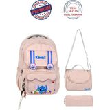 Alanç Gift Ultra Lüks Işlemeli Suya Dayanıklı Kawaii Kız Çocuk Ilkokul Okul Çantası Termal Beslenme ve Kalemlik - Gül Kurusu