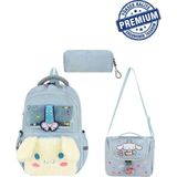 Alanç Gift Ultra Lüks Peluşlu Kız Çocuk Sırt Destekli Premium Ilkokul Çantası Termal Beslenme ve Kalemlik - Mavi
