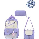 Alanç Gift Ultra Lüks Sırt Destekli 3'lü Set Kız Çocuk Premium Ilkokul Çantası Termal Beslenme ve Kalemlik - Lila - Beyaz